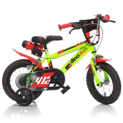 Bicicletă pentru copii Dino Bikes 412, 12 inch, verde, cu roți ajutătoare