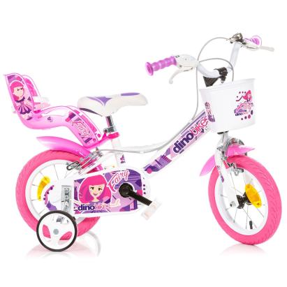 Bicicletă pentru copii Fairy Dino Bikes 12 inch, alb-roz