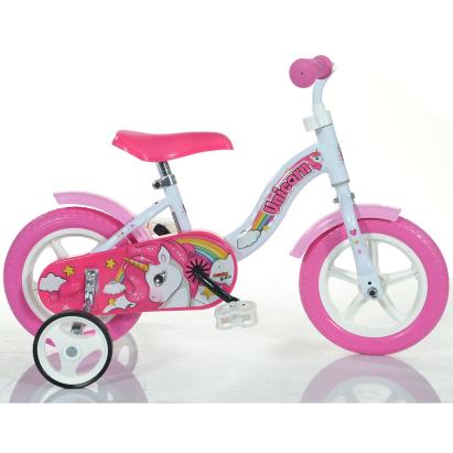 Bicicletă pentru copii Unicorn Dino Bikes 10 inch, alb roz
