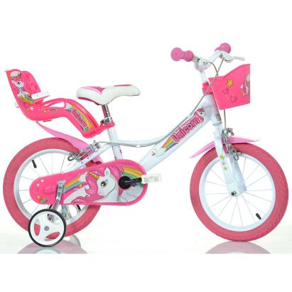 Bicicletă pentru copii Unicorn Dino Bikes 16 inch, alb cu roz