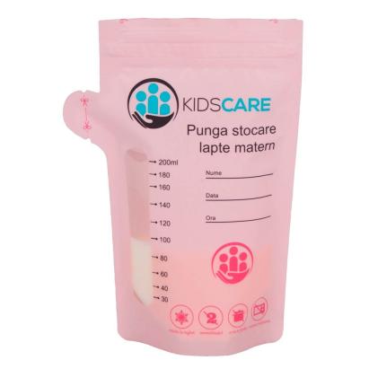Set 100 pungi pentru stocarea laptelui matern KidsCare 200 ml cu fermoar dublu
