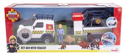 POMPIERUL SAM VEHICUL SALVARE ANIMALE CU FIGURINE SI REMORCA