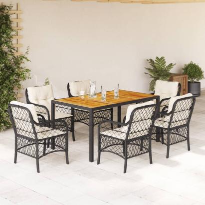 Set mobilier de grădină cu perne, 7 piese, negru, poliratan GartenMobel Dekor