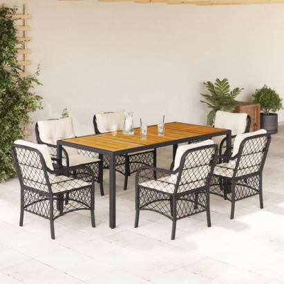 Set mobilier de grădină cu perne, 7 piese, negru, poliratan GartenMobel Dekor