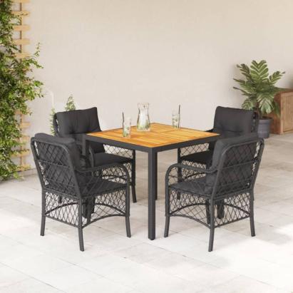Set mobilier de grădină cu perne, 5 piese, negru, poliratan GartenMobel Dekor