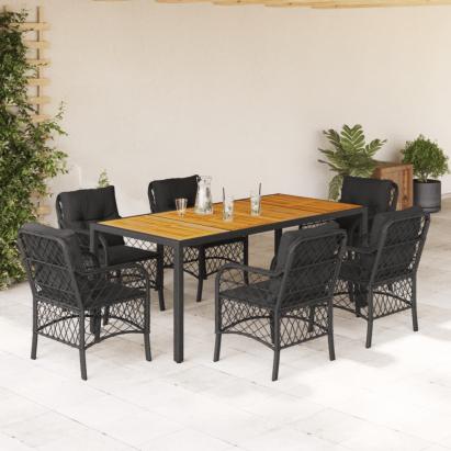 Set mobilier de grădină cu perne, 7 piese, negru, poliratan GartenMobel Dekor