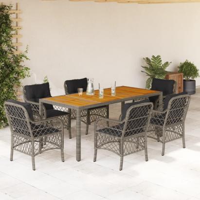 Set mobilier de grădină cu perne, 7 piese, gri, poliratan GartenMobel Dekor