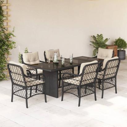Set mobilier de grădină cu perne, 7 piese, negru, poliratan GartenMobel Dekor