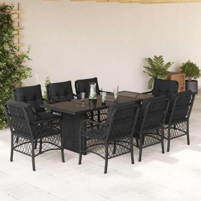 Set mobilier de grădină cu perne, 9 piese, negru, poliratan GartenMobel Dekor