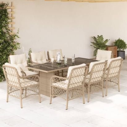 Set de masă pentru grădină, 9 piese, cu perne, bej, poliratan GartenMobel Dekor