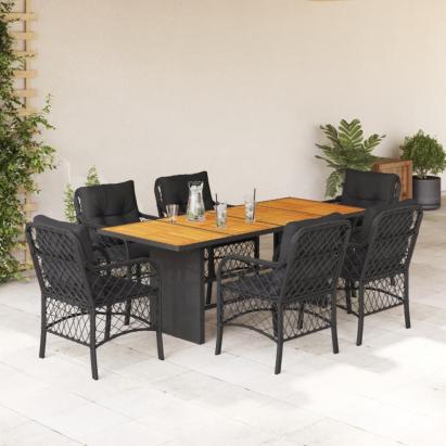Set mobilier de grădină cu perne, 7 piese, negru, poliratan GartenMobel Dekor