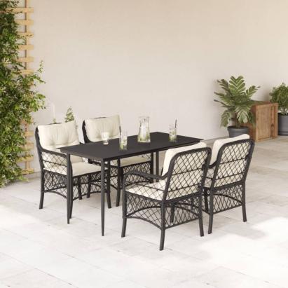 Set mobilier de grădină cu perne, 5 piese, negru, poliratan GartenMobel Dekor