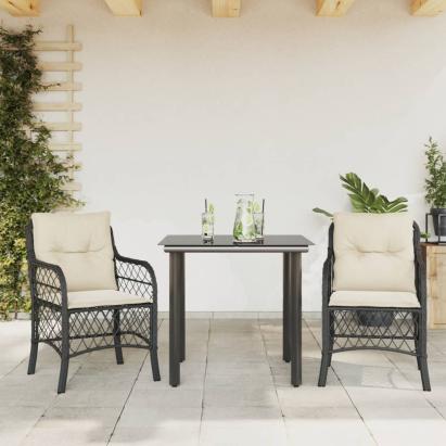 Set bistro cu perne, 3 piese, negru, poliratan GartenMobel Dekor