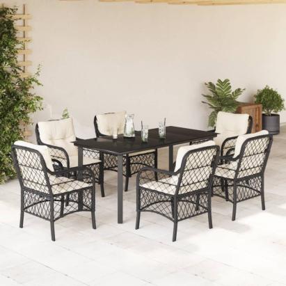 Set mobilier de grădină cu perne, 7 piese, negru, poliratan GartenMobel Dekor