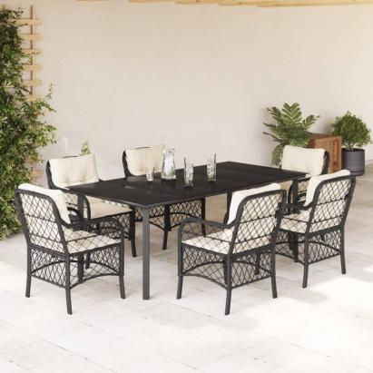Set mobilier de grădină cu perne, 7 piese, negru, poliratan GartenMobel Dekor