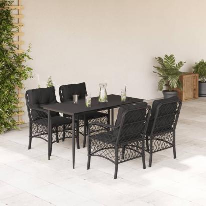 Set mobilier de grădină cu perne, 5 piese, negru, poliratan GartenMobel Dekor