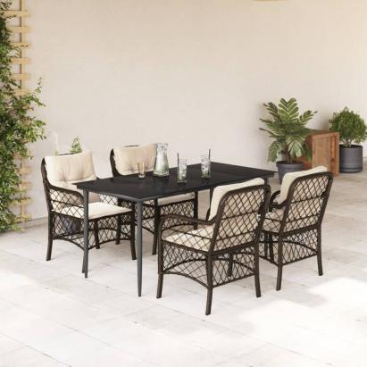 Set mobilier de grădină, 5 piese, cu perne, maro, poliratan GartenMobel Dekor