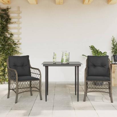 Set bistro de grădină cu perne, 3 piese, gri, poliratan GartenMobel Dekor