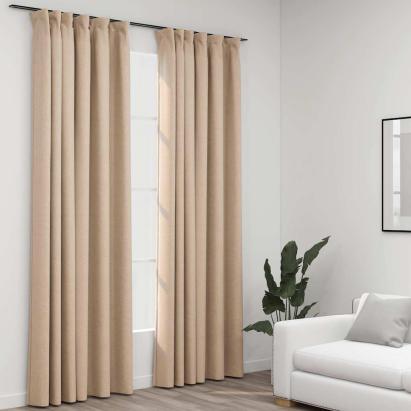 Perdele opace aspect pânză, cârlige, 2 buc. bej, 140x225 cm GartenMobel Dekor