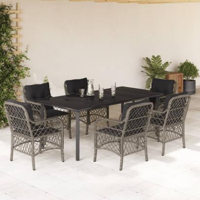 Set mobilier de grădină cu perne, 7 piese, gri, poliratan GartenMobel Dekor