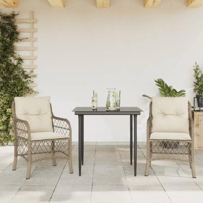Set bistro cu perne, 3 piese, bej, poliratan GartenMobel Dekor