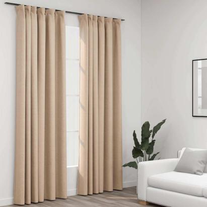 Draperii opace aspect in, cu cârlige, 2 buc. bej, 140 x 245 cm GartenMobel Dekor