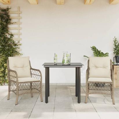 Set bistro cu perne, 3 piese, bej, poliratan GartenMobel Dekor