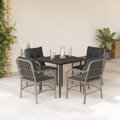 Set mobilier de grădină cu perne, 5 piese gri deschis poliratan GartenMobel Dekor