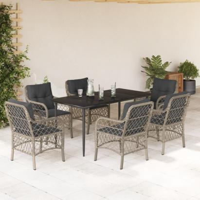 Set mobilier de grădină cu perne, 7 piese gri deschis poliratan GartenMobel Dekor