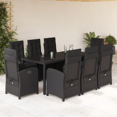 Set mobilier de grădină cu perne, 9 piese, negru, poliratan GartenMobel Dekor