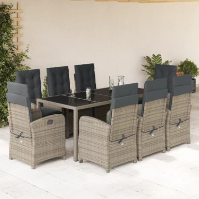 Set mobilier grădină cu perne, 9 piese, gri, poliratan GartenMobel Dekor
