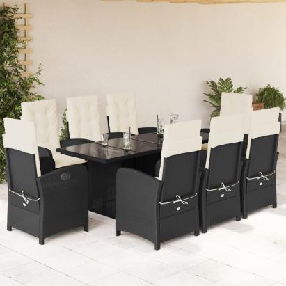 Set mobilier de grădină cu perne, 9 piese, negru, poliratan GartenMobel Dekor