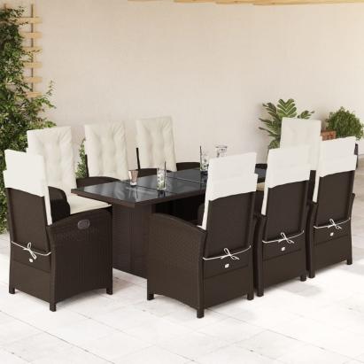 Set mobilier de grădină cu perne, 9 piese, maro, poliratan GartenMobel Dekor