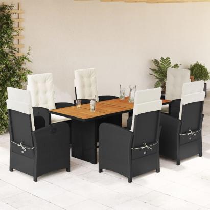 Set mobilier de grădină cu perne, 7 piese, negru, poliratan GartenMobel Dekor