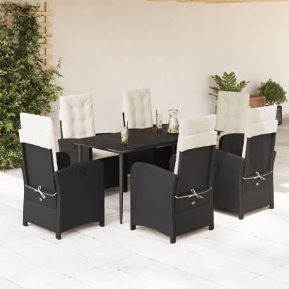 Set mobilier de grădină cu perne, 7 piese, negru, poliratan GartenMobel Dekor