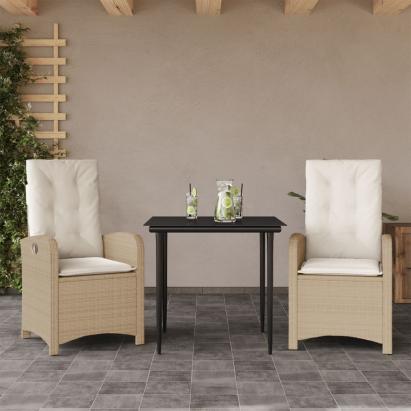 Set mobilier de grădină cu perne, 3 piese, bej, poliratan GartenMobel Dekor