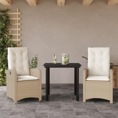 Set mobilier de grădină cu perne, 3 piese, bej, poliratan GartenMobel Dekor
