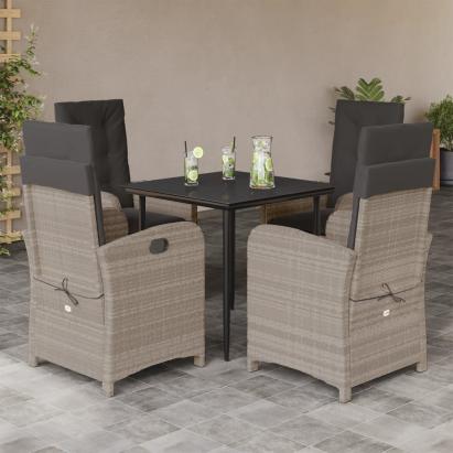 Set mobilier de grădină cu perne, 5 piese gri deschis poliratan GartenMobel Dekor
