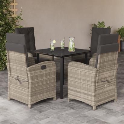 Set mobilier de grădină cu perne, 5 piese gri deschis poliratan GartenMobel Dekor