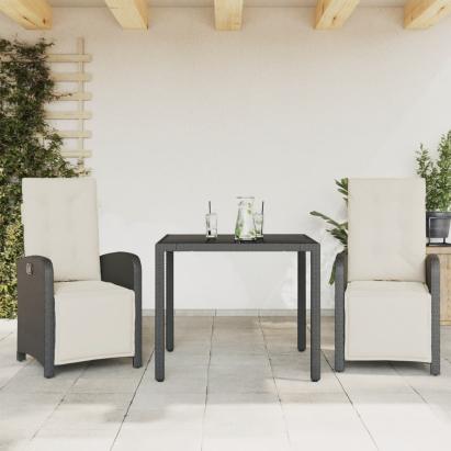 Set bistro cu perne, 3 piese, negru, poliratan GartenMobel Dekor