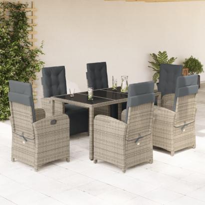Set mobilier de grădină cu perne, 7 piese, gri, poliratan GartenMobel Dekor