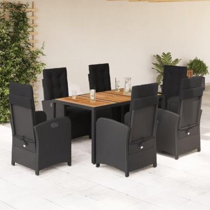 Set mobilier de grădină cu perne, 7 piese, negru, poliratan GartenMobel Dekor