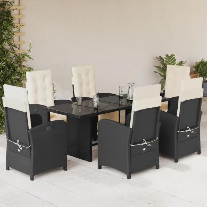 Set mobilier de grădină cu perne, 7 piese, negru, poliratan GartenMobel Dekor