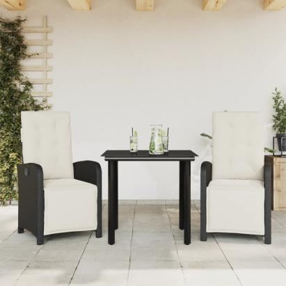 Set bistro cu perne, 3 piese, negru, poliratan GartenMobel Dekor