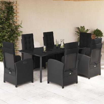 Set mobilier de grădină cu perne, 7 piese, negru, poliratan GartenMobel Dekor