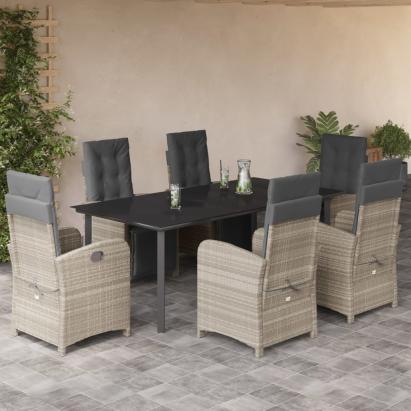 Set mobilier de grădină cu perne, 7 piese gri deschis poliratan GartenMobel Dekor