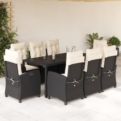Set mobilier de grădină cu perne, 9 piese, negru, poliratan GartenMobel Dekor