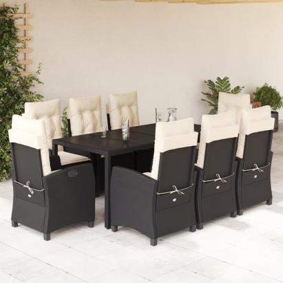 Set mobilier de grădină cu perne, 9 piese, negru, poliratan GartenMobel Dekor