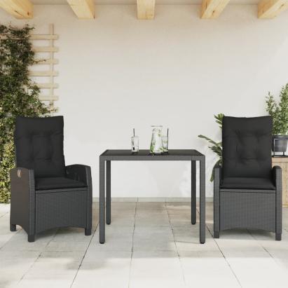 Set mobilier de grădină cu perne, 3 piese, negru, poliratan GartenMobel Dekor