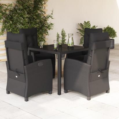 Set mobilier de grădină cu perne, 5 piese, negru, poliratan GartenMobel Dekor